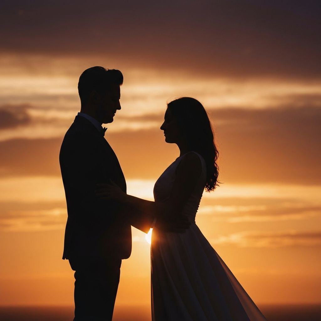 Para zakochanych o zachodzie słońca